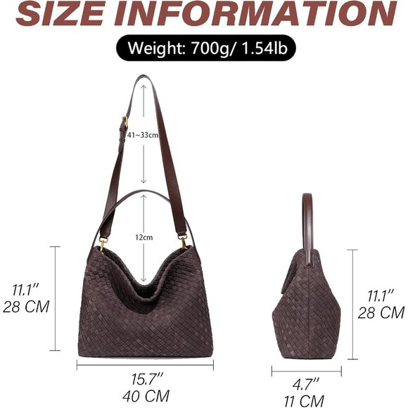 Women’s Faux Suede Hobo Tote Bag Large Brown Travel Crossbody Purse - Picture 6 of 6